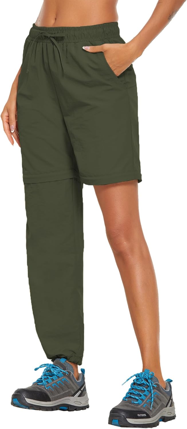 PINSPARK Women's Hiking Zip Off Pants Waterproof Convertible Shorts Lightweight for Camping Sweatpants with Pockets