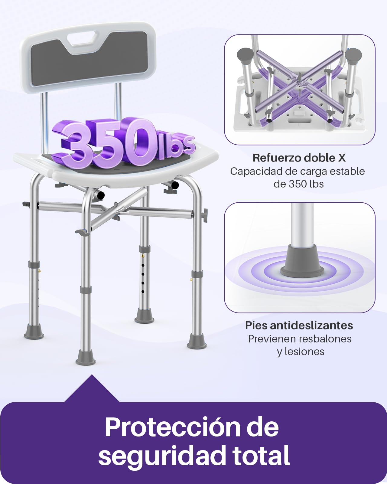 Kekoy Silla Ducha Personas Mayores, Taburete Ducha Reforzado, Placa de Asiento Ensanchada, Ajuste de Altura de 5 Niveles, para Adultos y Discapacitados, Gris