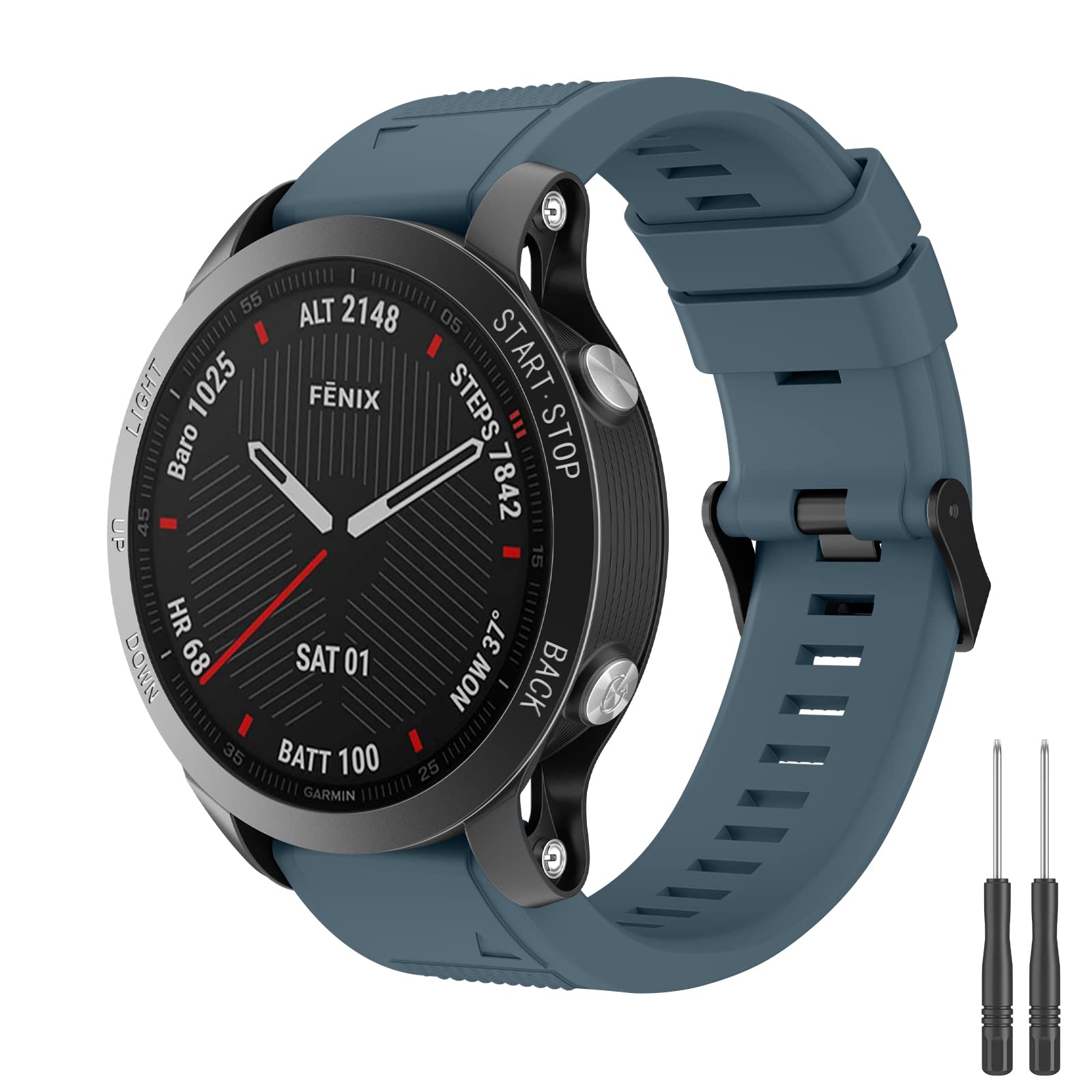 Zoye Quickfit 22mm Silicone Strap for Garmin Fenix 7/6/5 Series, Forerunner 945/935, Approach S60/S62, Quatix 6, Slate, 22mm - Image 3