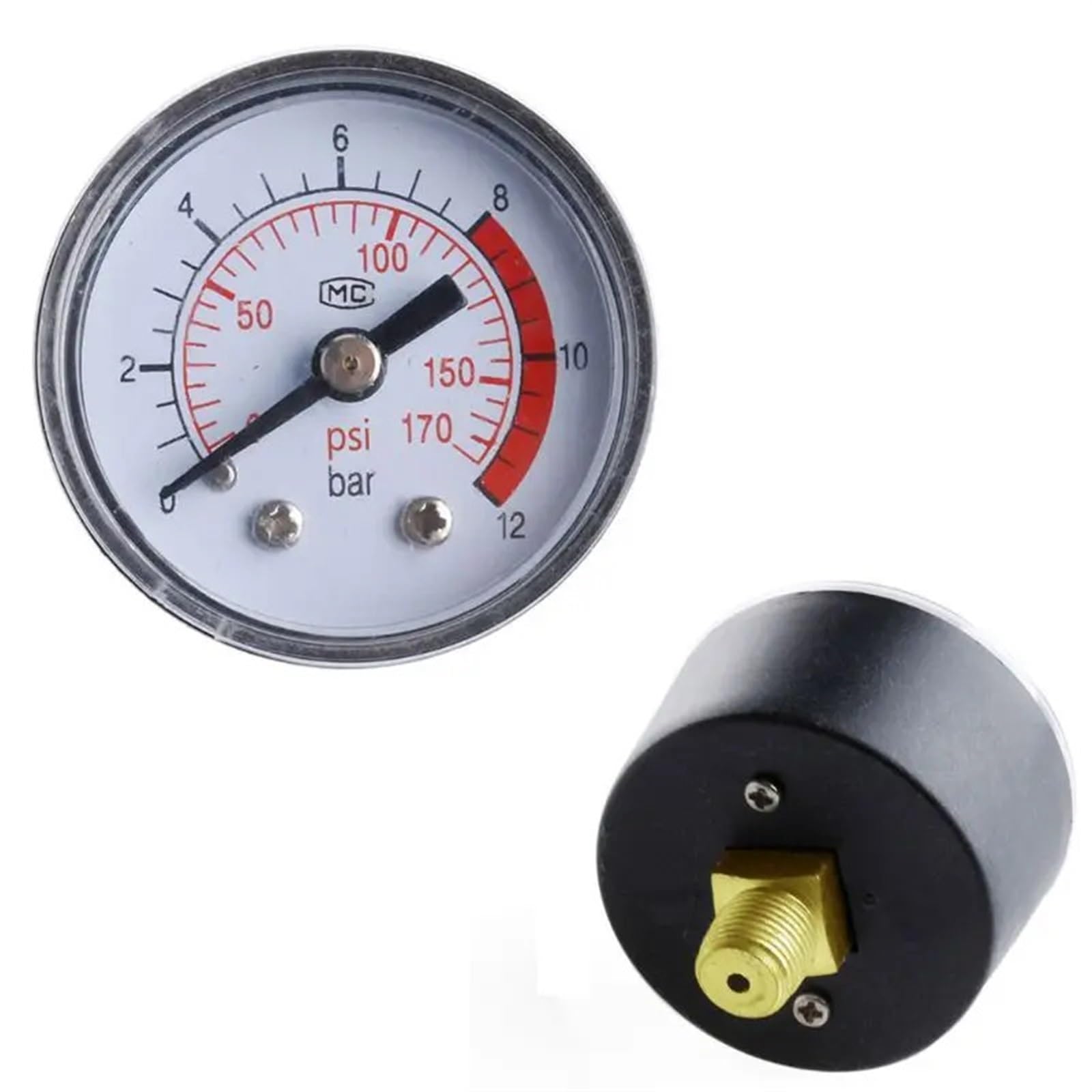 Manometro per Fluido Idraulico Pneumatico per compressore d'Aria 0-12 Bar / 0-170 PSI