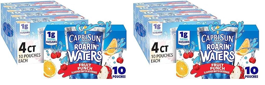 Capri SunRoarin' Waters Fruit Punch Wave Naturally Flavored Water Kids Beverage (40 ct Pack, 4 Boxes of 10 Pouches) (Pack of 2)