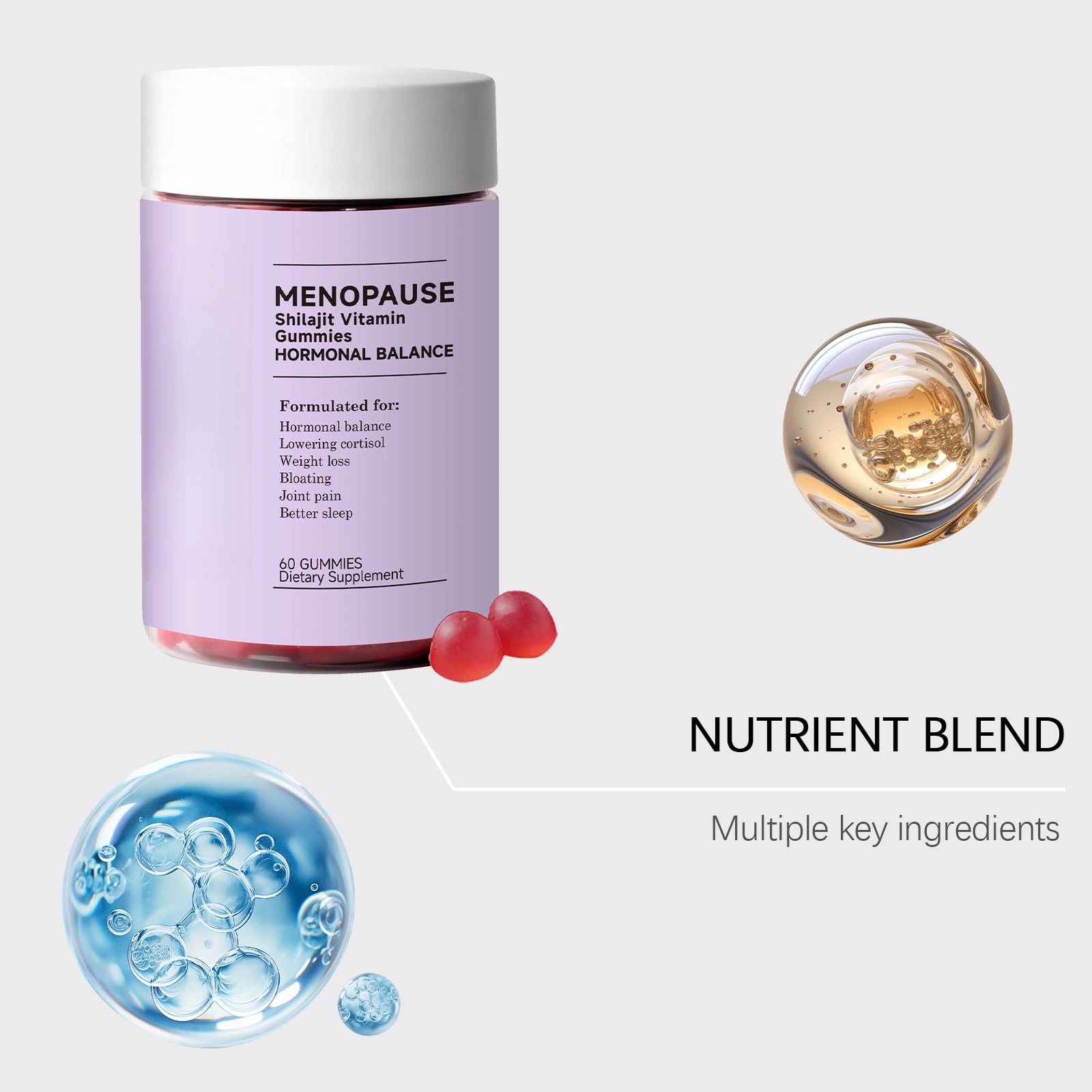 Gomitas De Equilibrio For Mujeres For Apoyo Hormonal Y Aumento Energía, Comodidad Natural For La Menopausia, Delicioso Sabor A Bayas, Bienestar Diario, 60 Unidades(1PCS)