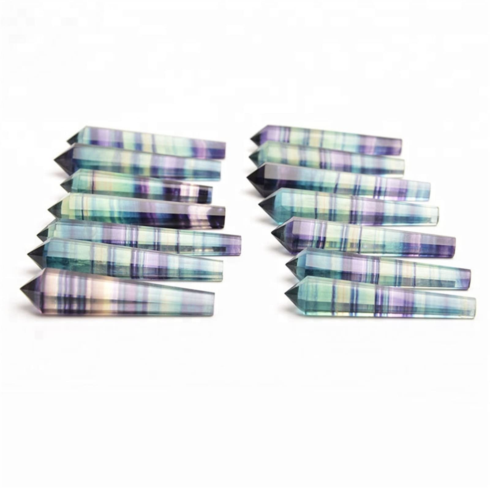Natürlicher Kristall, rau, natürlich, Regenbogen-Fluorit, Quarzkristall, Pendel, Stein, Punkt, Zauberstab, 60 mm, 1 Stück, Heimdekoration Voller Textur
