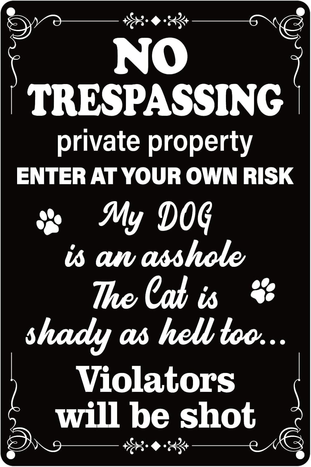 SMAZDFXX Funny No Soliciting Sign Beware of Dog Cat Enter at Your Own Risk Safety & Privacy Warning Metal Signs for House Front Door Home Yard Decor Accessories 8"x12"