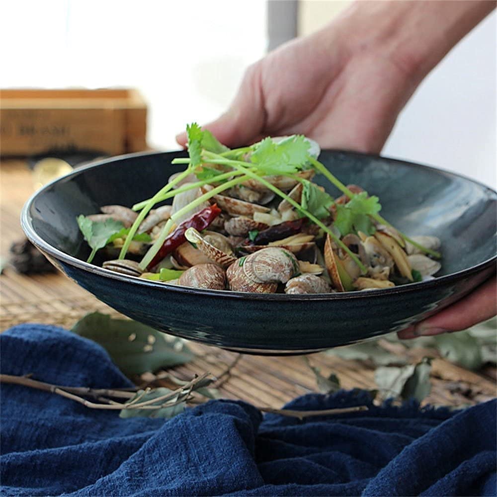 ERoomQ Pasta Bowls Ceramic Large Soup Pasta Noodles Bowl Creative Fruit Salad Dessert Bowl Mixing Serving Bowl Oven Microwave Safe 9.2 Inches Green Salad Bowls,