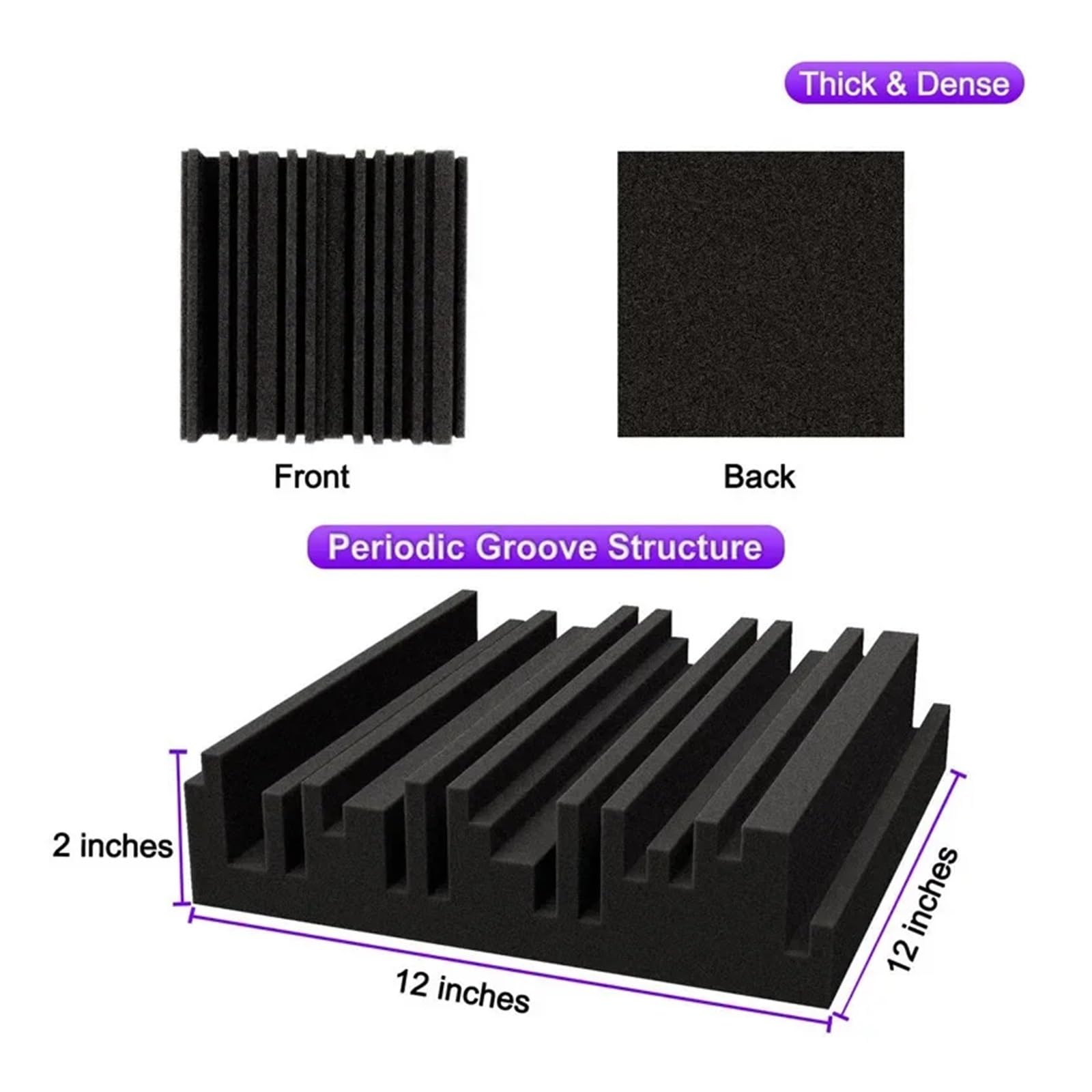 panneaux acoustiques 12Pack Sound Proof Foam Panels High Density Sound Insulation Panels Noise Cancelling Foam for Walls and Ceilings 12" X 12" X 2"