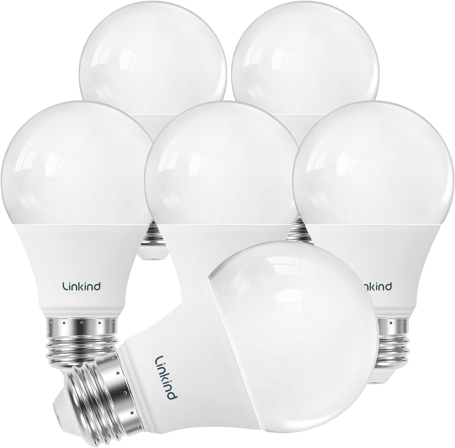 Linkind A19 LED Light Bulb, 60W Equivalent, 2700K Soft White Light Bulbs, 800 Lumens 8.5W Non-Dimmable LED Bulbs, E26 Standard Base, Energy Efficient for Bedroom Home Office, 6 Packs