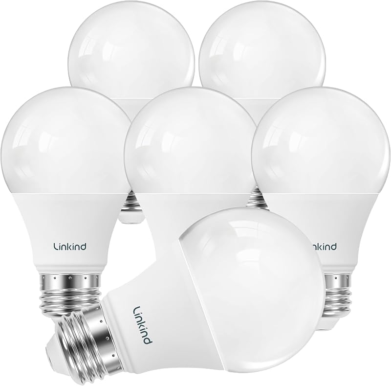 Bombillas LED Linkind A19, equivalente a 60 vatios, blanco suave 2700 K, 6 paquetes | Bombillas LED no regulables de 800 lúmenes, 8,5 W, base estándar E26 de 120 V, eficiencia energética para dormitorio, hogar, oficina, sala de estar