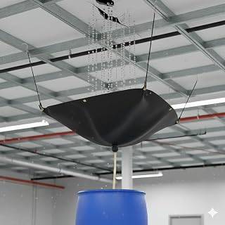MOOFI Ceiling Roof Leak Drip Diverter Tarp Heavy Duty Ceiling Leak Diverter Rain Drain Tarp with Drainage Black 3' x 3'