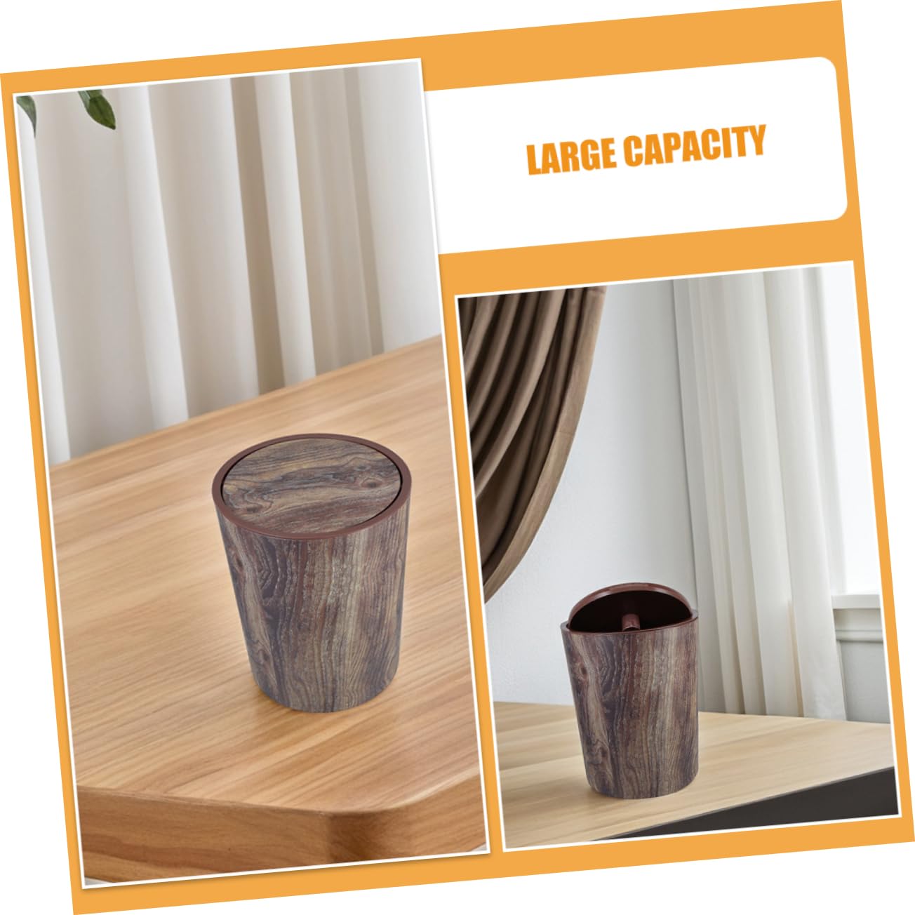 VICASKY Cestino Spazzatura in Plastica Pp Grande Capacità Design Venature del Legno Vintage Cestino per Carta Straccia Adatto per Bagno Cucina Ufficio e Camera da Letto