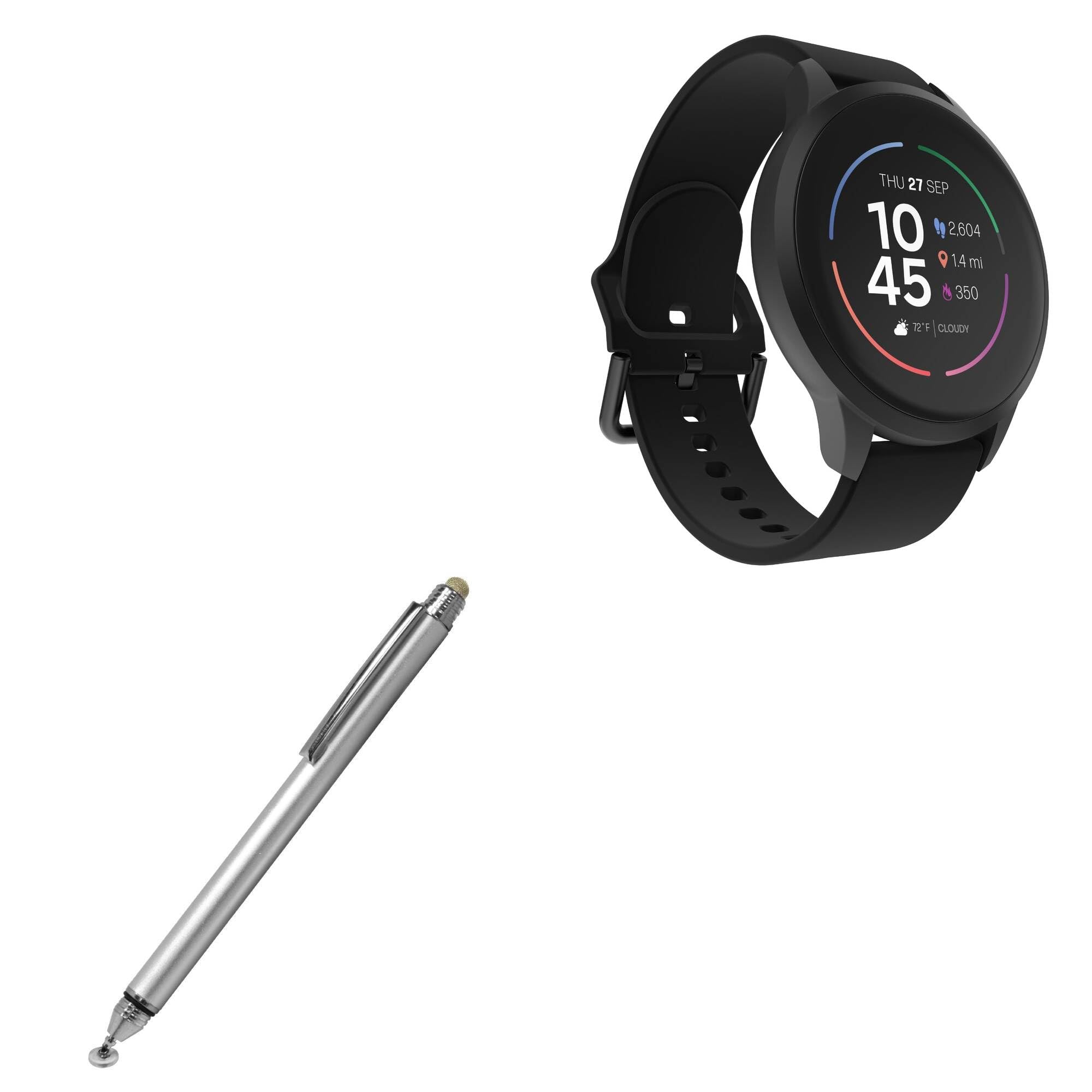 BoxWave Stylus Pen Compatible with iTouch Sport 4 Smartwatch - DualTip Capacitive Stylus, Fiber Tip Disc Tip Capacitive Stylus Pen - Metallic Silver