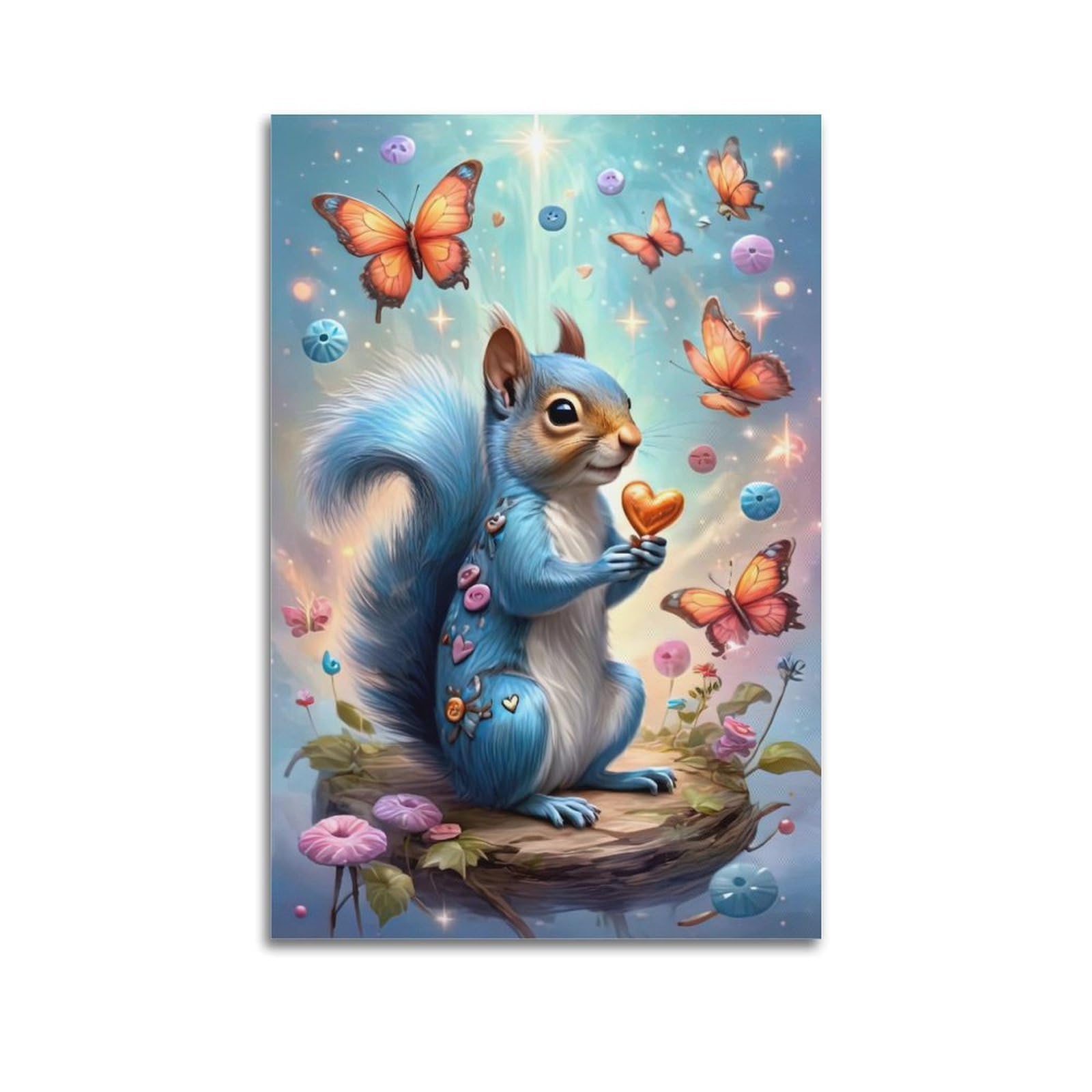 CXHJCA Animal Poster Little Blue Squirrel Poster Decorative Painting Canvas Wall Posters And Art Picture Print Modern Family Bedroom Decor Posters 24x36inch(60x90cm)