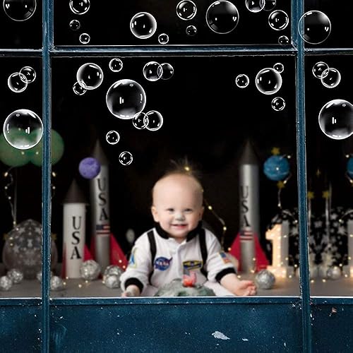 Miniatura 4 de Calcomanía de pared transparente de burbujas recortadas para niños, decoración de fiesta de cumpleaños bajo el mar, decoración de fondo de burbujas