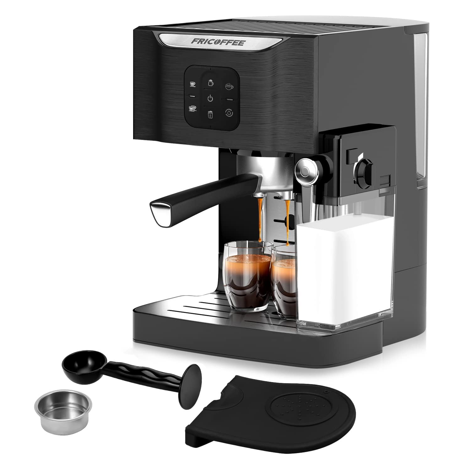Photo 1 of Fricoffee Cappuccino Machine Semi-Automatic Pump Espresso Machine Small Espresso Machine with Milk Frother and Steam Wand 20 Bar Espresso Maker Automatic Espresso Machine