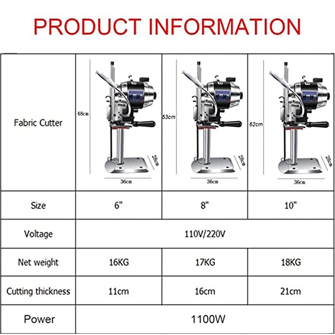 1100/1200w Coupe-Couteau Électrique Vertical en Tissu Droit, Machine De Découpe De Tissu Électrique avec Système D'Affûtage Automatique Et Lumière LED, Idéal pour Tissu, PVC, Moquette,8"