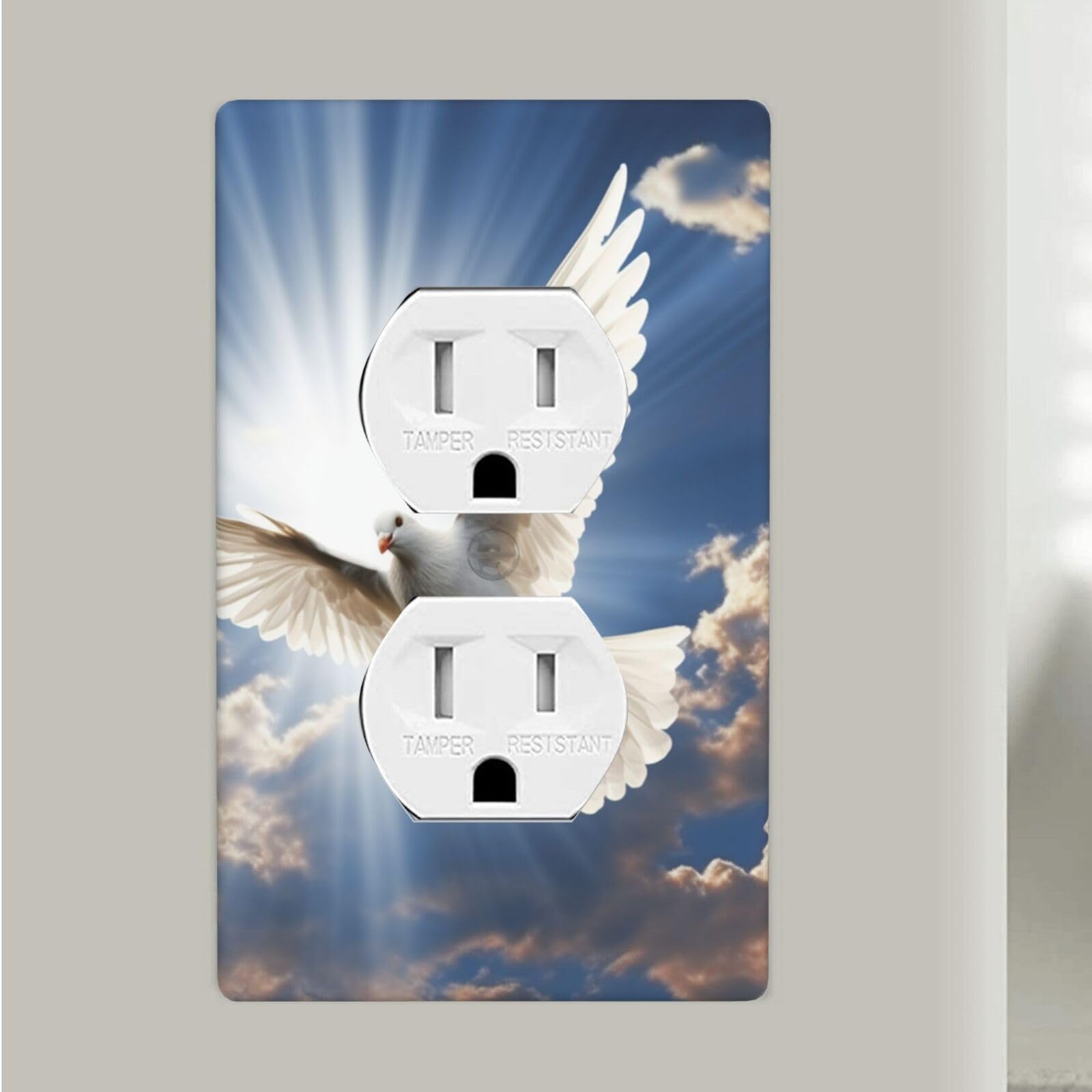 Dove Sky Duplex Receptacle Outlet Covers, 1-Gang Standard Size Wall Plates Unbreakable Polycarbonate Electrical Switchplate Cover Faceplate for Bathroom Kitchen Decor