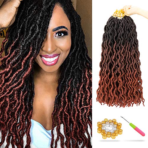LEEONS 6 Packs Gypsy Faux Locs Crochet Hair Ombre Curly Wavy New Locs Crochet Braiding Hair Synthetic Faux Locs Crochet Hair Extensions For Black Women (18", 6 Packs, #1B/530/350)