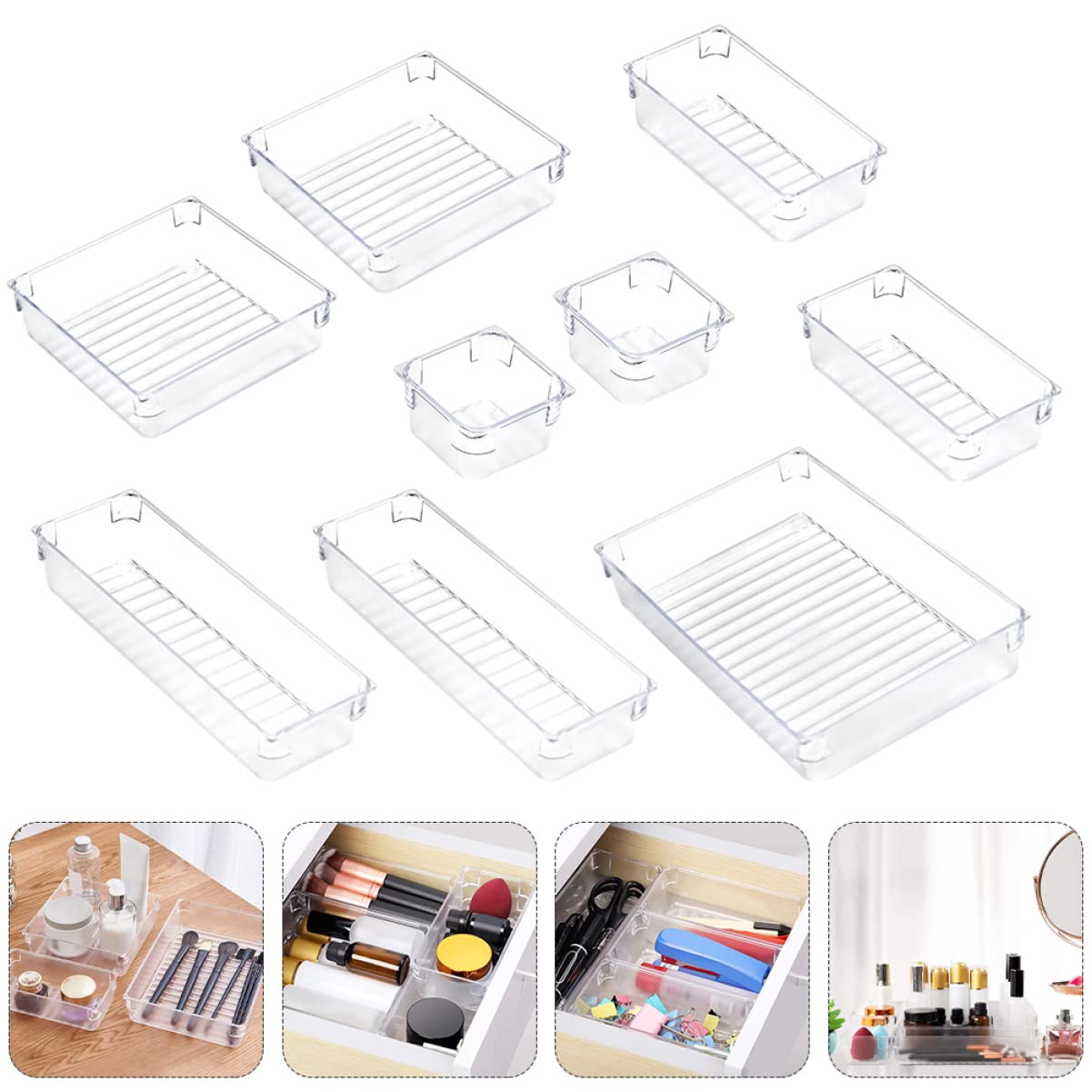 Organizzatore Cassetto Plastico Trasparente per Ufficio e Cucina Design Semplice