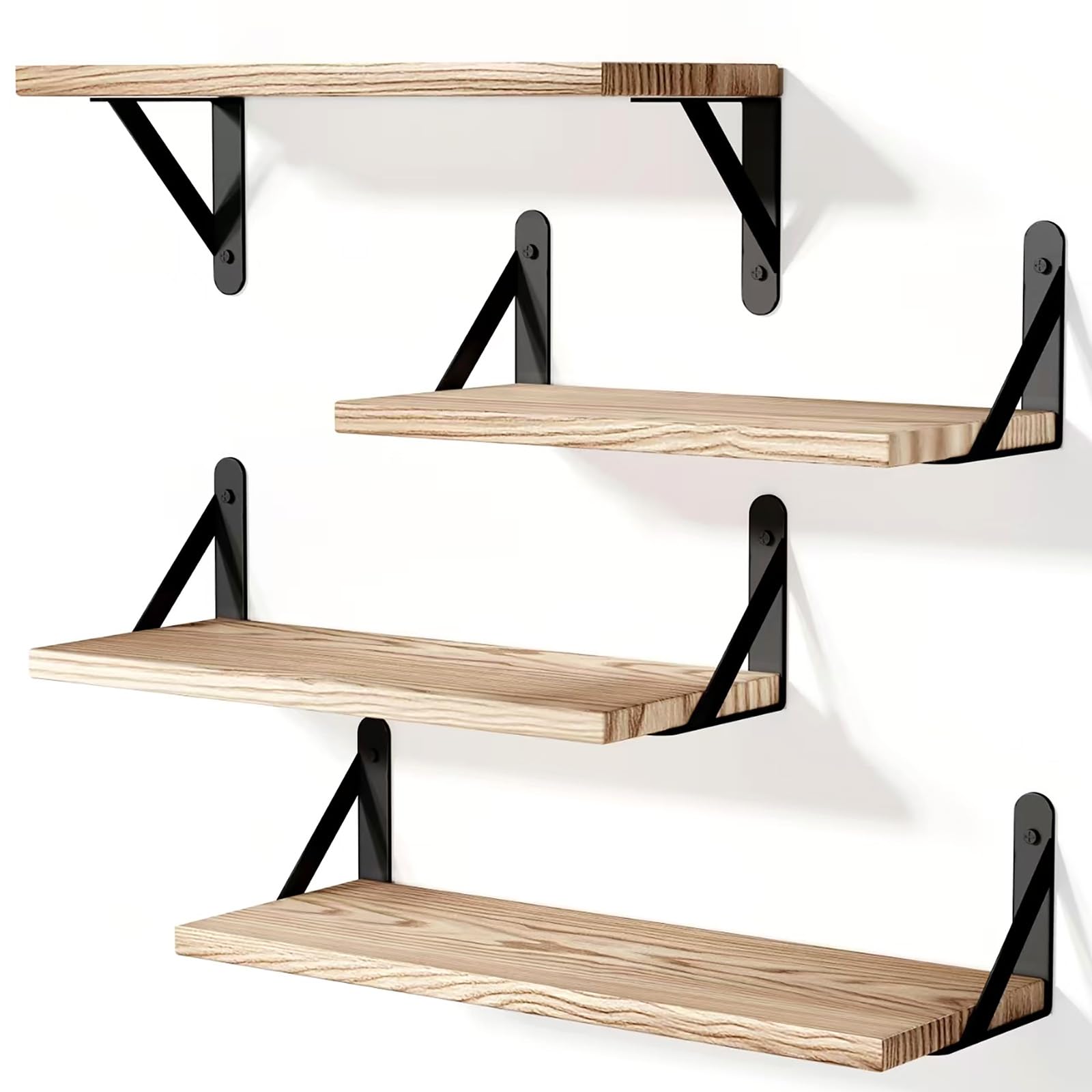 Lot de 4 étagères murales flottantes pour décoration de chambre à coucher, étagères flottantes de différentes tailles pour rangement mural, étagère en bois rustique pour salle de bain, cuisine