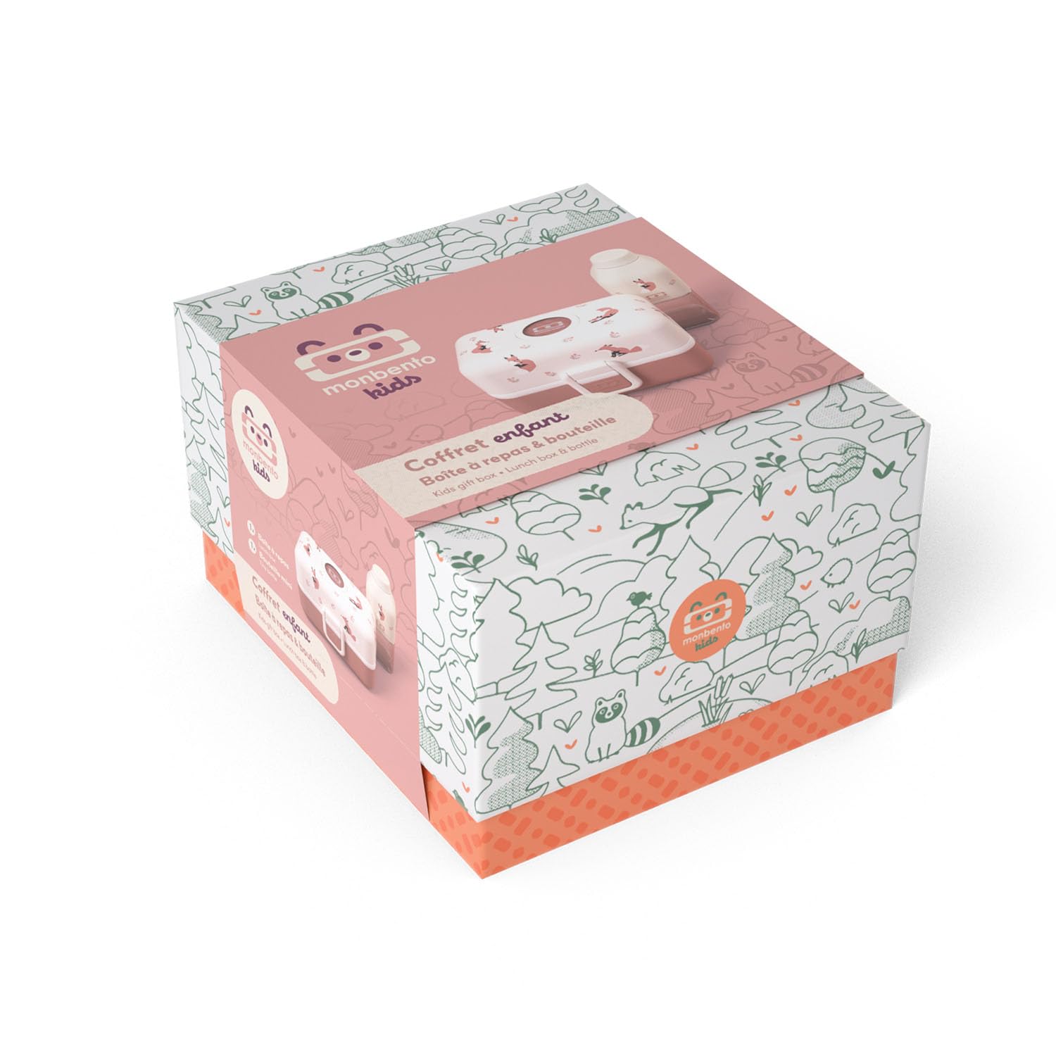monbento - Geschenkbox Kinder Mittagessen - Mit Brotdose MB Tresor Fox, Trinkflasche MB Positive S - Ideal für Mittagessen oder Snacks in der Schule/Park - Fuchs
