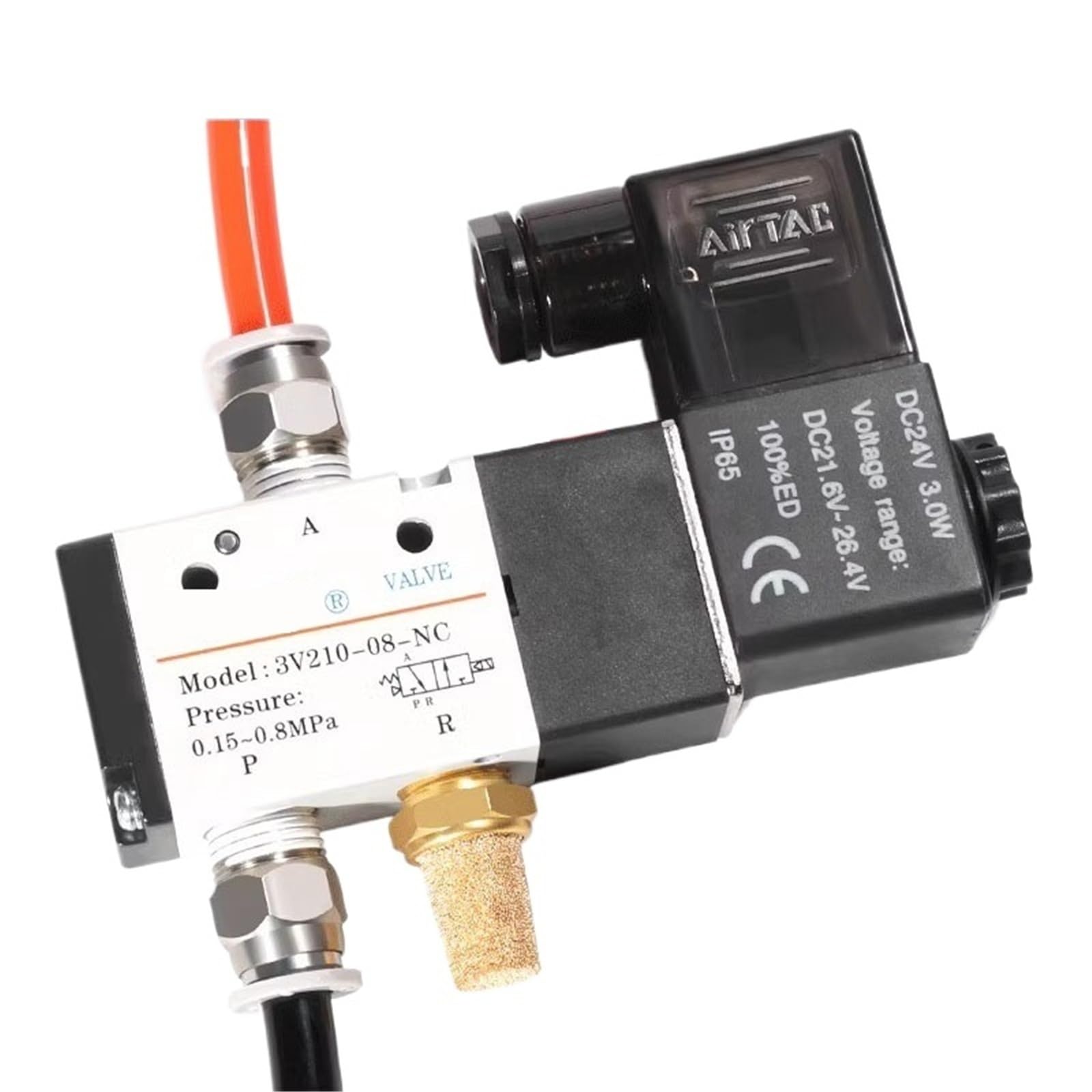 Electroválvula neumática de 3/2 vías 3V110-06, 3V210-08 y 3V310-10, válvula direccional de control de aire, CA/CC 12 V, 24 V, 110 V y 220 V(3V310-08-NO)