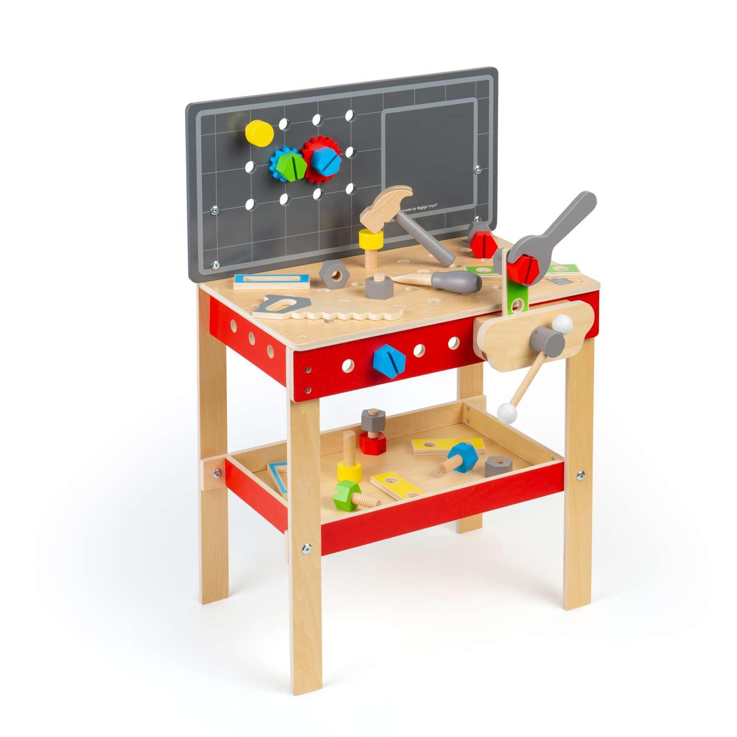 Bigjigs Toys Workers' Workbench | 34pcs Wooden Tool Bench | Construction Role Play Tools For Toddlers & Children | Kids Work Bench Toy | Great Gifts For Boys & Girls | Suitable For 3+ Year Old