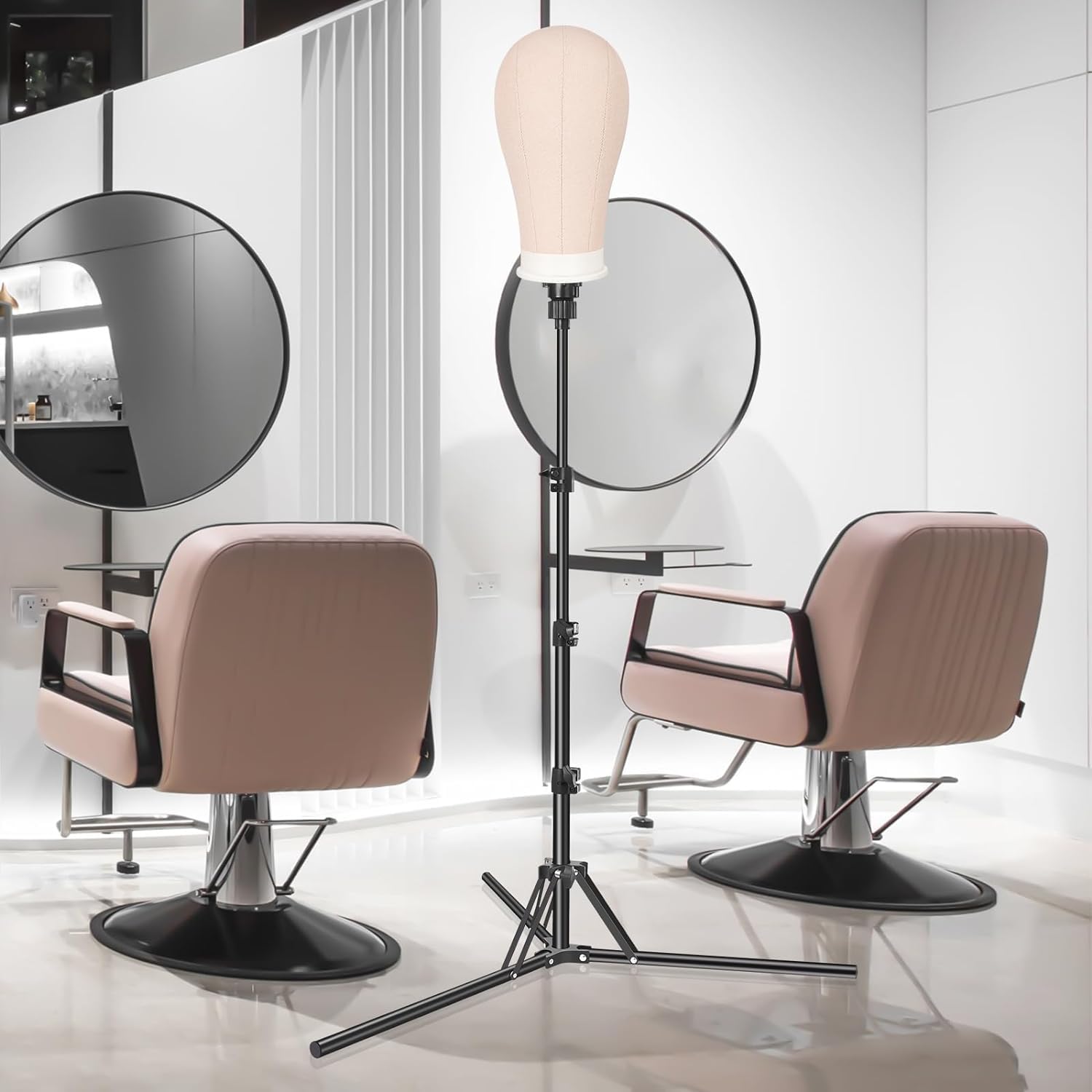 Supporto per Parrucche da 63 pollici Regolabile con Supporto per Testa di Manichino, Testa di Manichino in Metallo Rinforzato per Addestramento in Cosmetologia e Parrucchiere, Nero