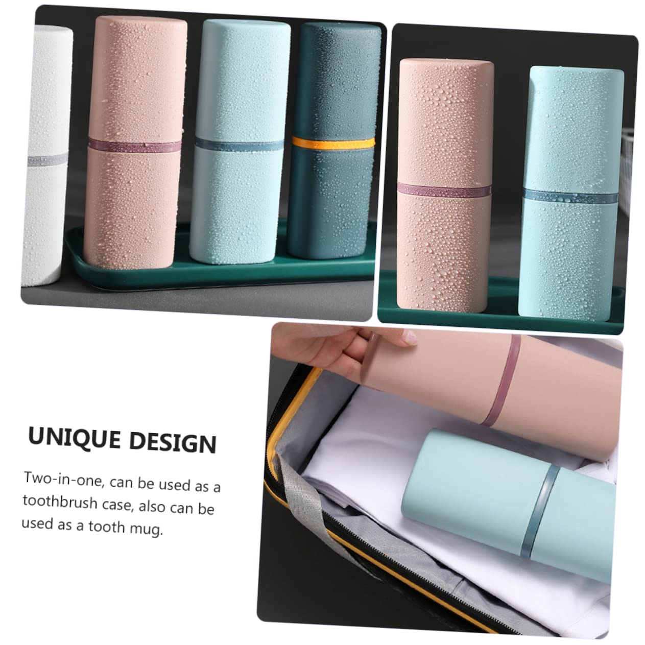 Baluue 4pezzi Porta Spazzolino e Tazza Lavaggio Portatile Astuccio Due One Per Viaggi e Casa Design Elegante in Bianco e Blu Organizer Per Igiene