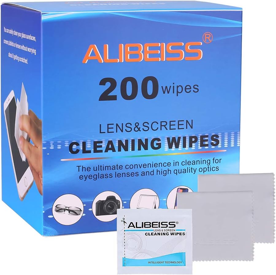 200 Pack Screen Wipes Individually Wrapped Lens Wipes Alibeiss Screen Cleaner Glasses Wipes for Monitor/Laptop/iPad/Phone/TV/PC/Keyboard