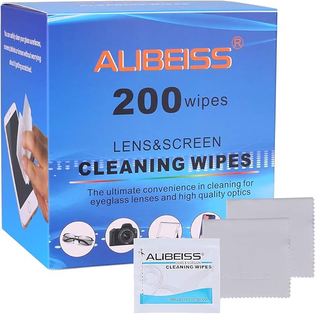 200 Pack Screen Wipes Individually Wrapped Lens Wipes Alibeiss Screen Cleaner Glasses Wipes for Monitor/Laptop/iPad/Phone/TV/PC/Keyboard