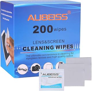 200 Pack Screen Wipes Individually Wrapped Lens Wipes Alibeiss Screen Cleaner Glasses Wipes for Monitor/Laptop/iPad/Phone/TV/PC/Keyboard