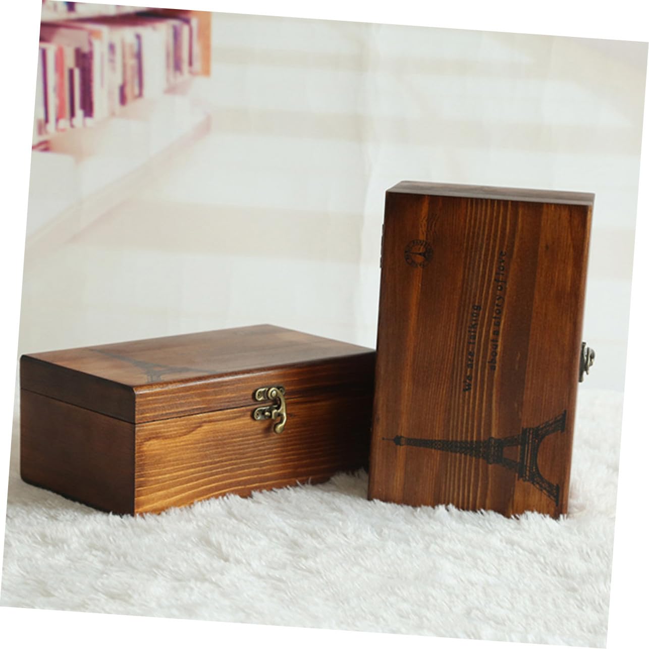 Caja de Agujas E Hilos de Madera Marrón Retro para Costura