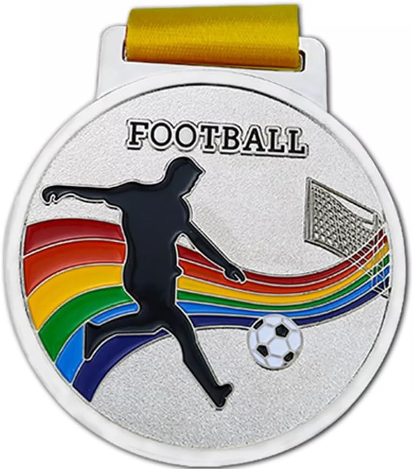 12 Pieces Medal Set, Soccer Medals, Metal Hanging Medals Gold Medal Championship Cup with Ribbon, Suitable for Soccer Tournament Prizes Team Memorial Medals Medals(Silver)