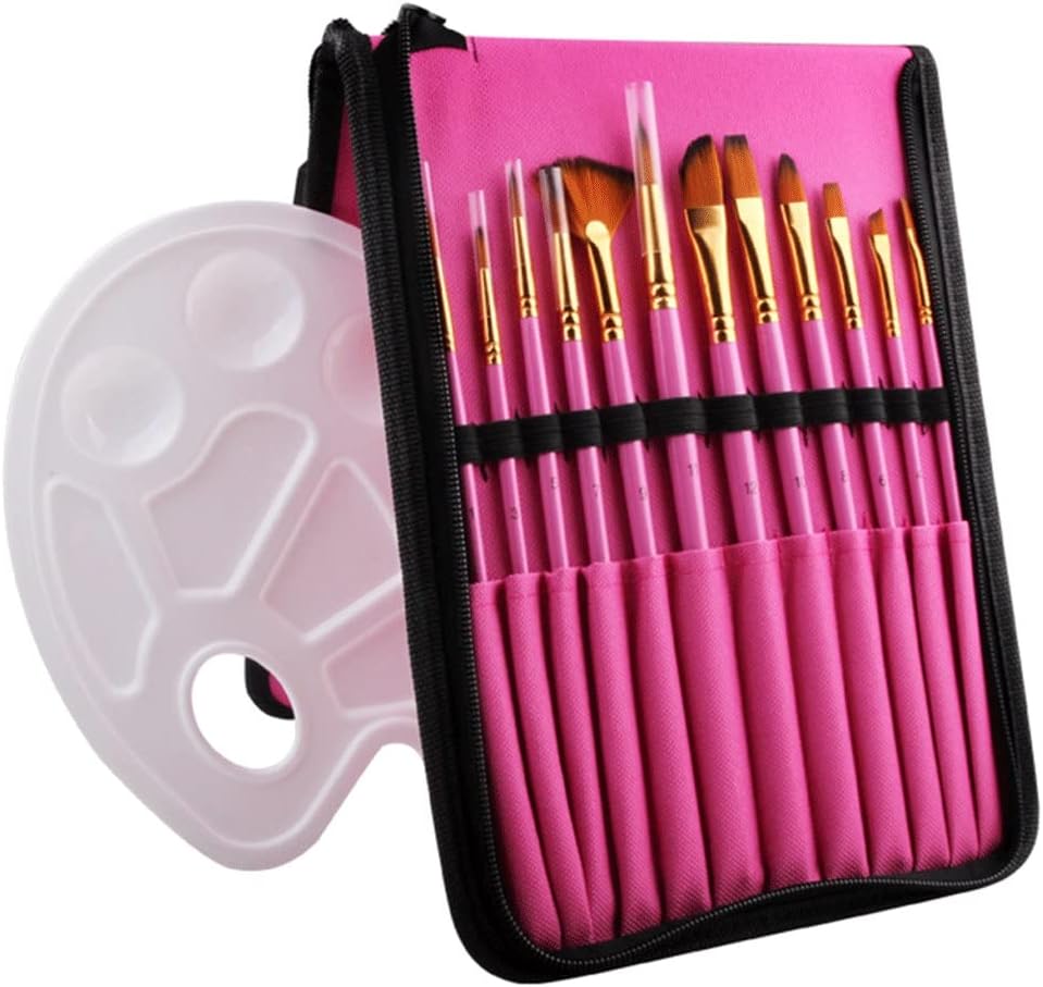 12 Piece Nylon Brush Set Professional Paint Brush Set Box School Supplies Painting Set(D)