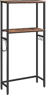 Over The Toilet Storage, 2-Tier Over Toilet Bathroom Organizer Shelf, with Toilet Paper Holder and Hooks, Sturdy and Durable, for Bathroom, Toilet, Rustic Brown and Black BF49TS01