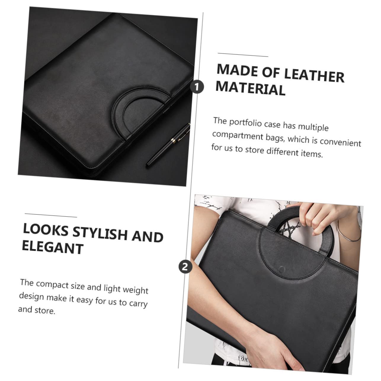 Carpeta de Negocios A4 con Cremallera, Pu Negro Elegante | Incluye Cuaderno A4, Varios Compartimentos, Formato Portátil y Acabado de Cuero Sintético