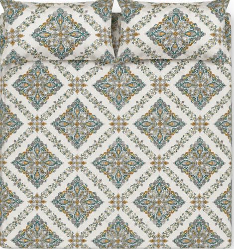Image of Cotton Bolls Textiles Flat Bedsheet 90x90 Inch with 2 Pillow Covers - Soft Breathable, Printed Bedding Set for Double Bed