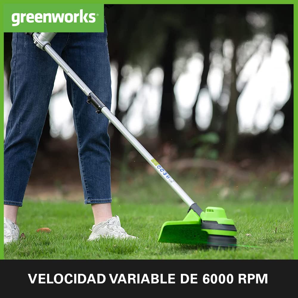 Greenworks 48V (24V x 2) Desbrozadora a Batería, Motor sin Escobillas, Arnés, Mango de Bicicleta, Ancho Corte 38 cm, Hilo Nylon 2 mm, Cuchilla 25 cm, Dos Baterías 4Ah y Cargador GD24X2BCBK4x