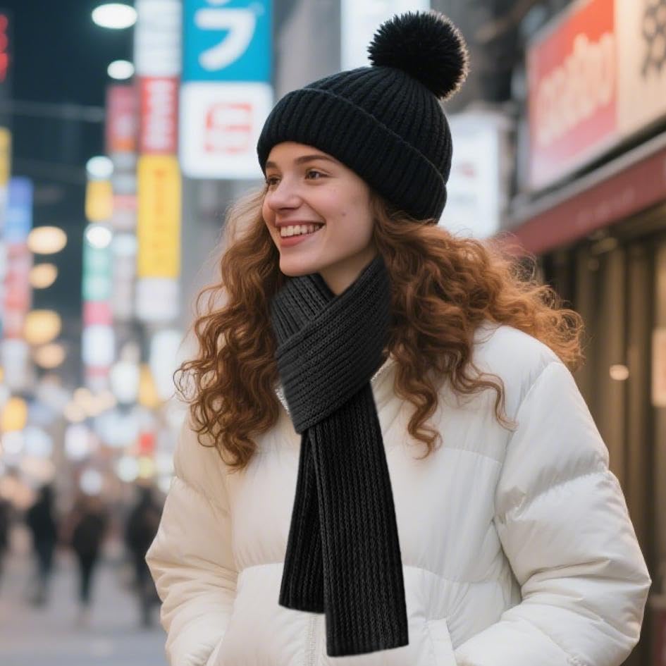 4 Pcs Winter Hat Ear Muffs Scarf and Gloves Set, Knitted Beanie & Touchscreen Gloves for Women Men, Warmers Suitable for Winters Cold Weather, Travel, Skiing,Cosplay, Party Clothing Accessories4