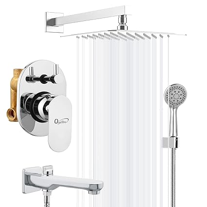 Oyster Brass Concealed Body Diverter with Overhead Rainfall Shower Full Set for bathroom, Multi flow Hand Shower and Bath Tub Spout | Bathroom Shower Set