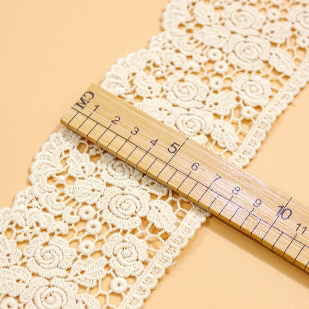 Nastro In Pizzo Di Cotone Bianco Latte – 7,8 M, Larghezza 7,9 Cm, Con Occhielli, Per Cucito E Decorazioni Fai-da-te - 3