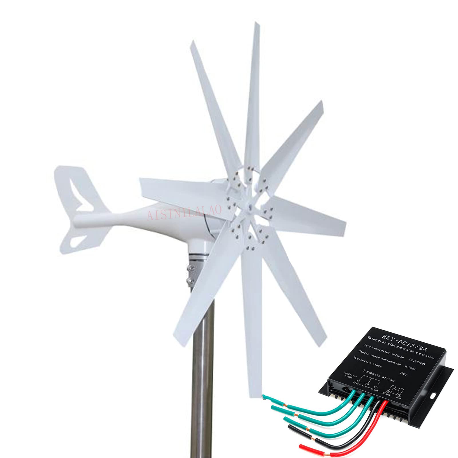 Generador de turbinas eólicas, 12000W DC 12V 24V 48V Generador de turbinas eólicas 8 Cuchillas con Controlador de Carga de energía para el hogar o Camping