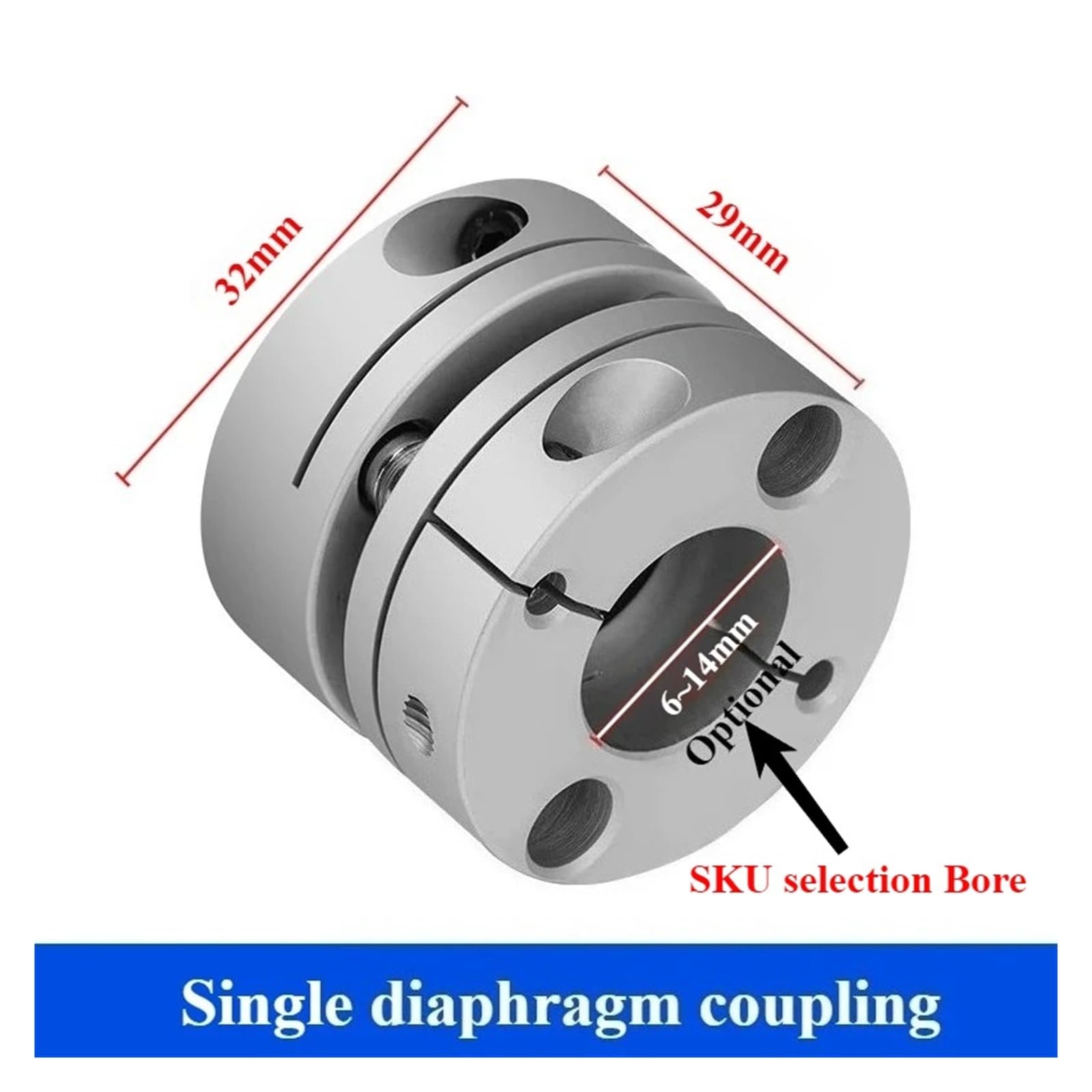 1 szt. Złącze membranowe ze stopu aluminium, 32 mm x 29 mm, stop aluminium, średnica otworu 6–14 mm(9.525mm to 12mm)
