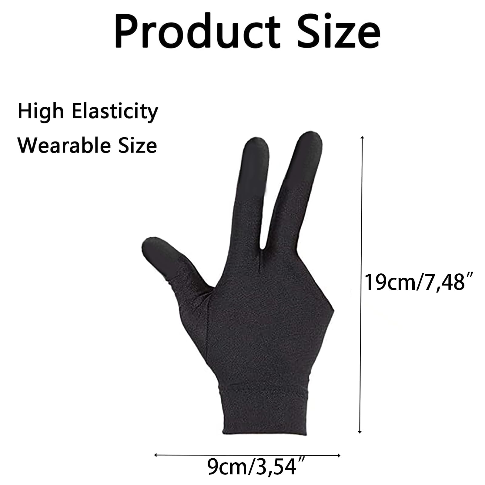 Gants de Billard élastiques en Lycra pour Main Gauche 3 Doigts Lot de 4 - Carom, Piscine, Snooker (Noir)