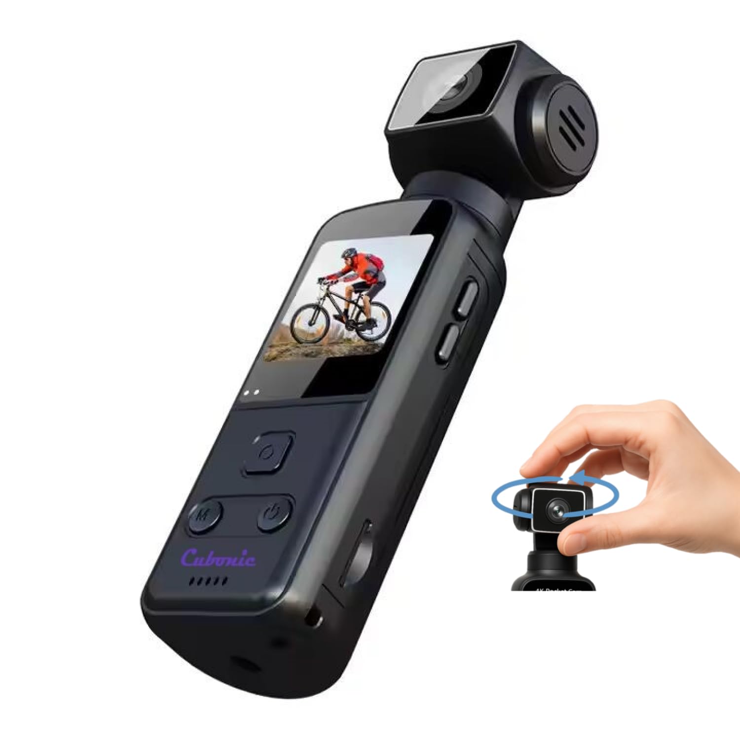 Clario K1 Pocket, 4K Ultra HD Enabled Camcorder, 270° Manual Rotatable Handheld Sports, Action Recorder for Outdoor, Riding, Diving, Shooting Compatible with Extenal Type-C Mic Vlogging Camera-picture-31
