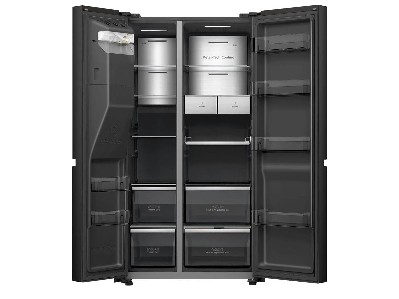 Hisense RS9P628GPFE frigorifero con congelatore indipendente / 614L/ 38dB/ EEK: E/ConnectLife Hub/Dispenser di ghiaccio e acqua/Protezione antibatterica/Message Board/Grande capacità, L x P x P: 91 ×