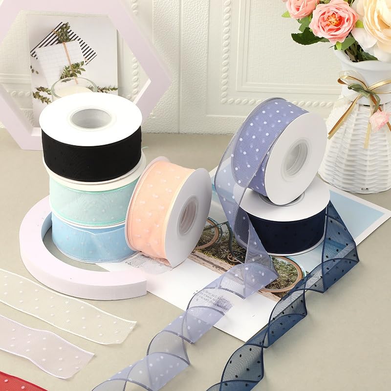Nastro Nastro di seta 4CM * 10/20Yard Dot Nastro di seta chiffon stampato blu chiaro for confezioni regalo Bouquet di fiori Nastro da imballaggio for la lavorazione del nastro Invito(Red,4CM*20)
