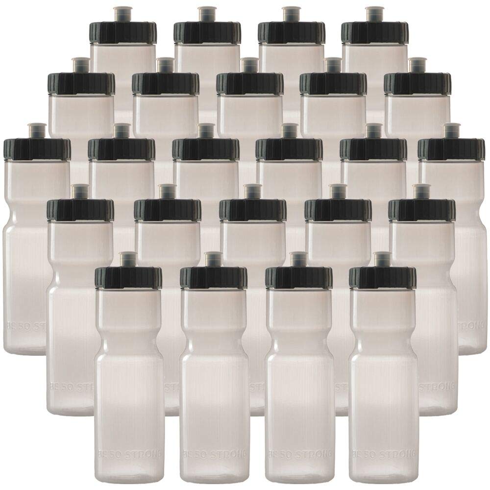50 StrongBulk Water Bottles | 24 Pack Sports Bottle 22 oz. BPA-Free Easy Open with Pull Top Cap Made in USA Reusable Plastic for Adults & Kids Rack Dishwasher Safe