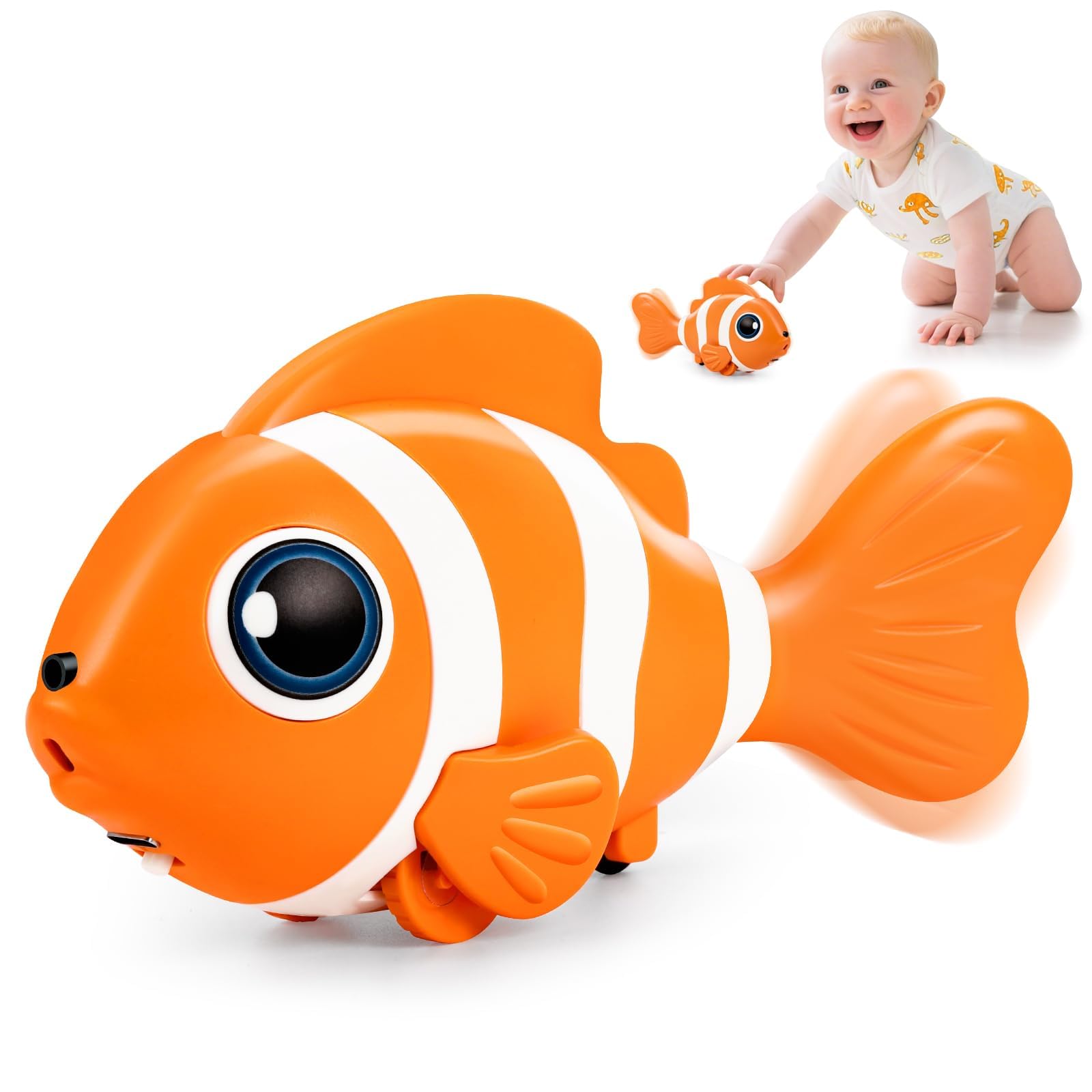 Felly Baby Crawling Musical Toys, Swinging Fish Tummy Time Toys, Novelty Interactive Toy for Toddler, Montessori Sensory Toy, Baby Shower Birthday for Babies 6-12 Months