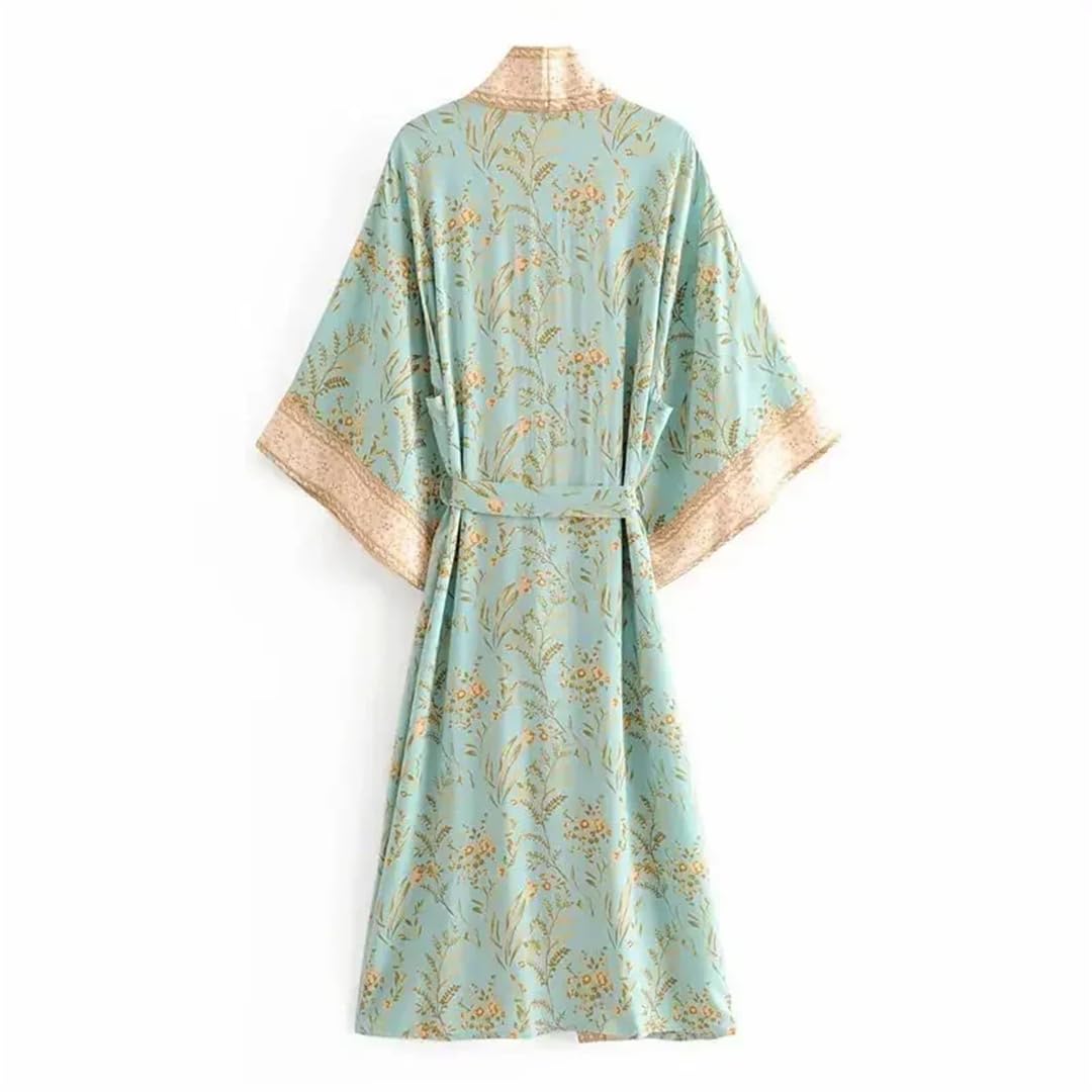 Wjnvfioo Moda Donna EN8 Stampa Manica Pipistrello Spiaggia Bohemian Kimono Scollo a V Robe Bikini Cover-Up